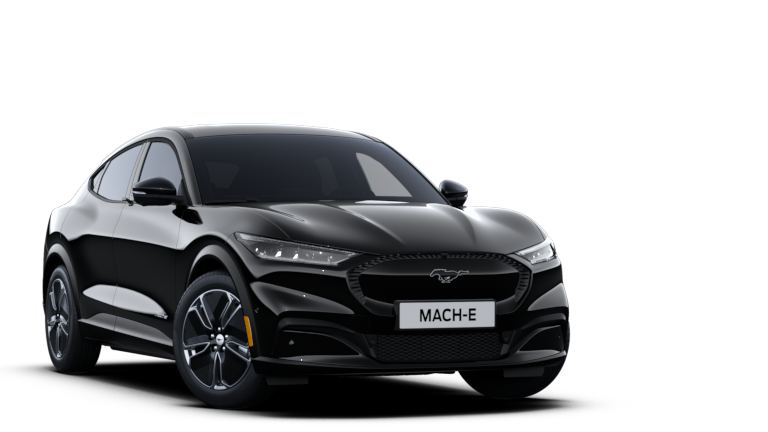 Μαύρο Ford Mustang Mach-E, τρισδιάστατη όψη από μπροστά