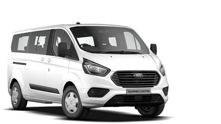 Λευκό Ford Tourneo Custom, τρισδιάστατη όψη από μπροστά