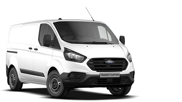Λευκό Ford Transit Custom, τρισδιάστατη όψη από μπροστά