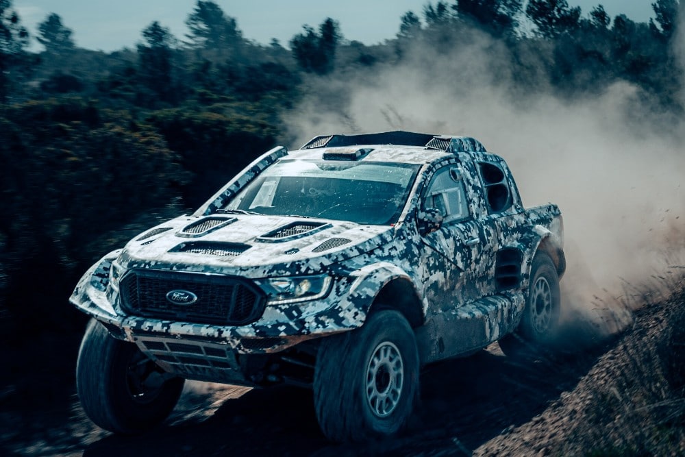 Ranger Dakar car is driving on the road