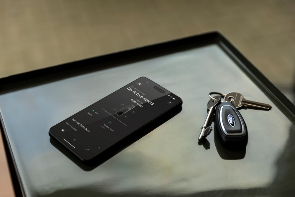 hand holding mobile phone showing FordPass App
