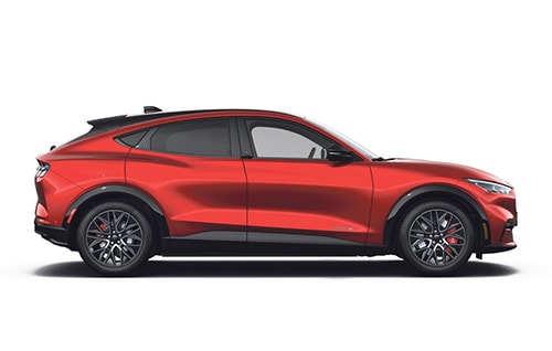 A red electric Ford Mustang Mach-E.