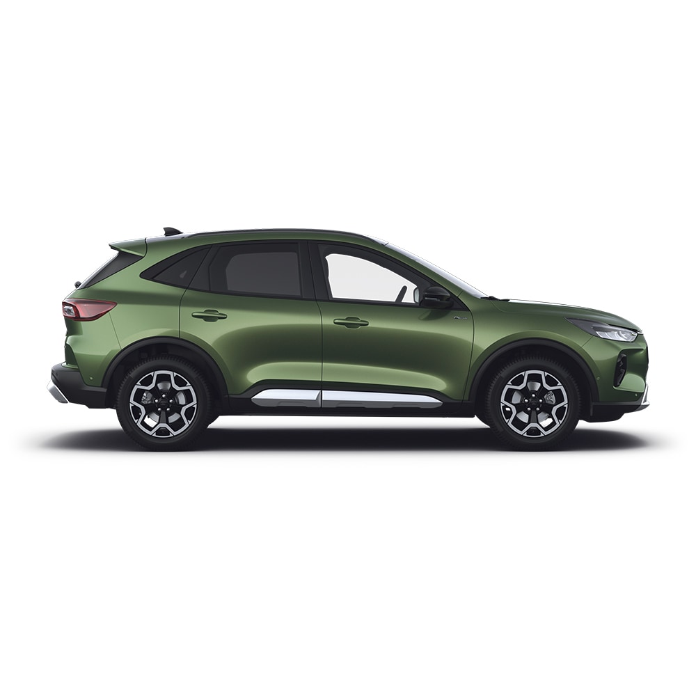Ένα πράσινο αυτοφορτιζόμενο υβριδικό Ford Kuga.