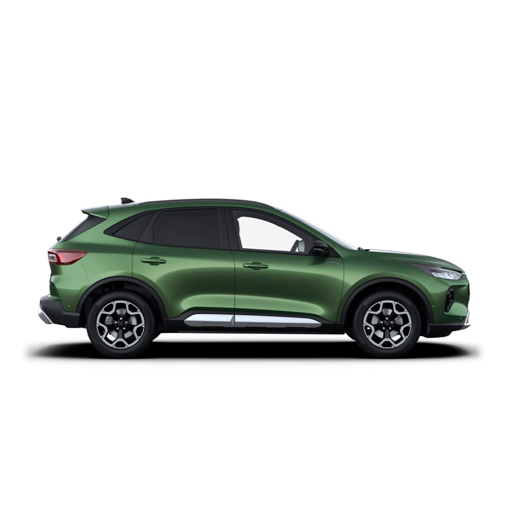 Ένα πράσινο αυτοφορτιζόμενο υβριδικό Ford Kuga.