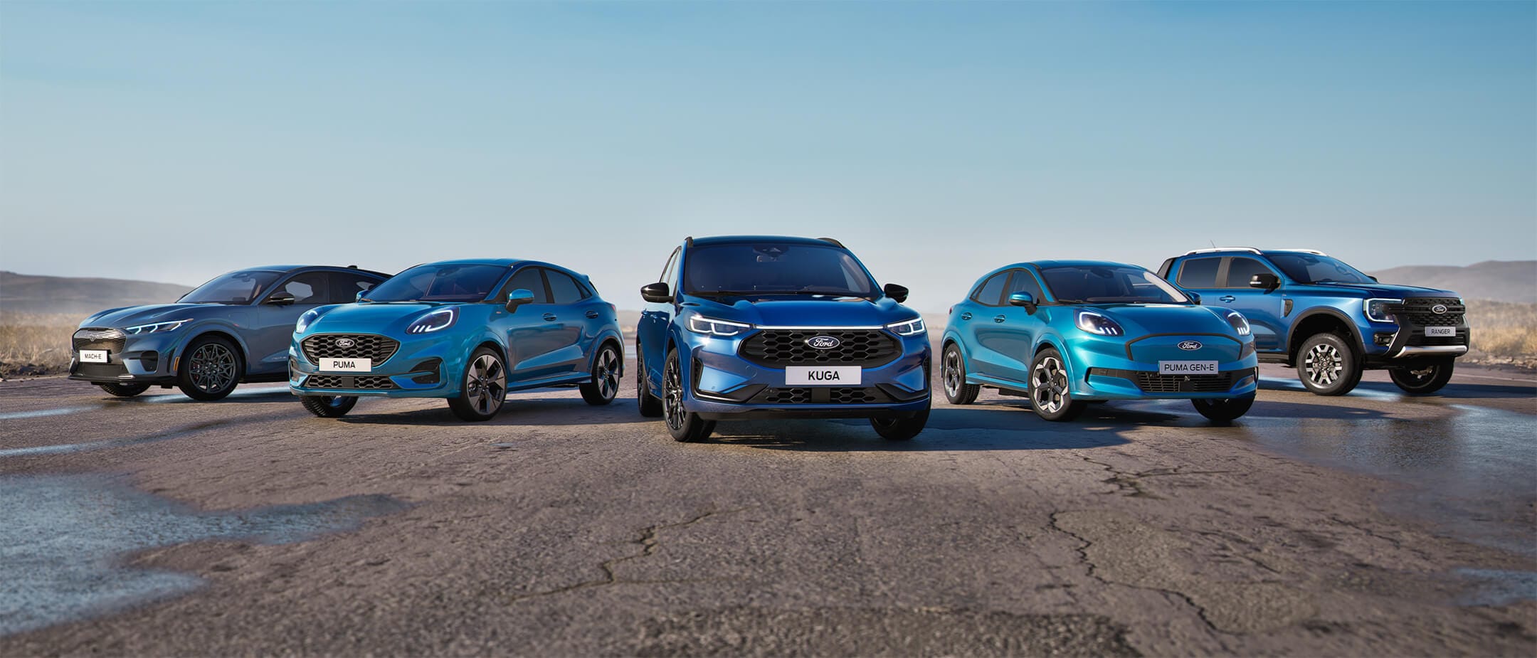 Γκάμα οχημάτων με σύστημα οδήγησης Ford BlueCruise χωρίς χέρια, συμπεριλαμβανομένων των Mustang Mach-E, Puma, Kuga, Puma Gen-E και Ranger.