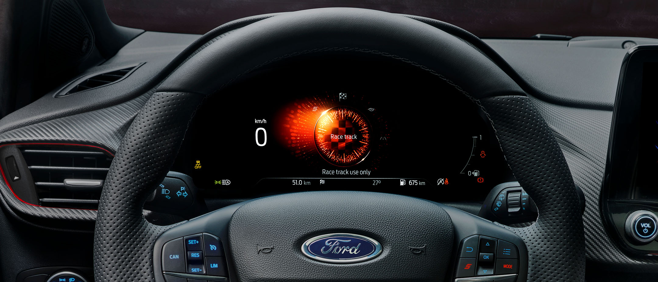 Ford Puma ST steering wheel close up