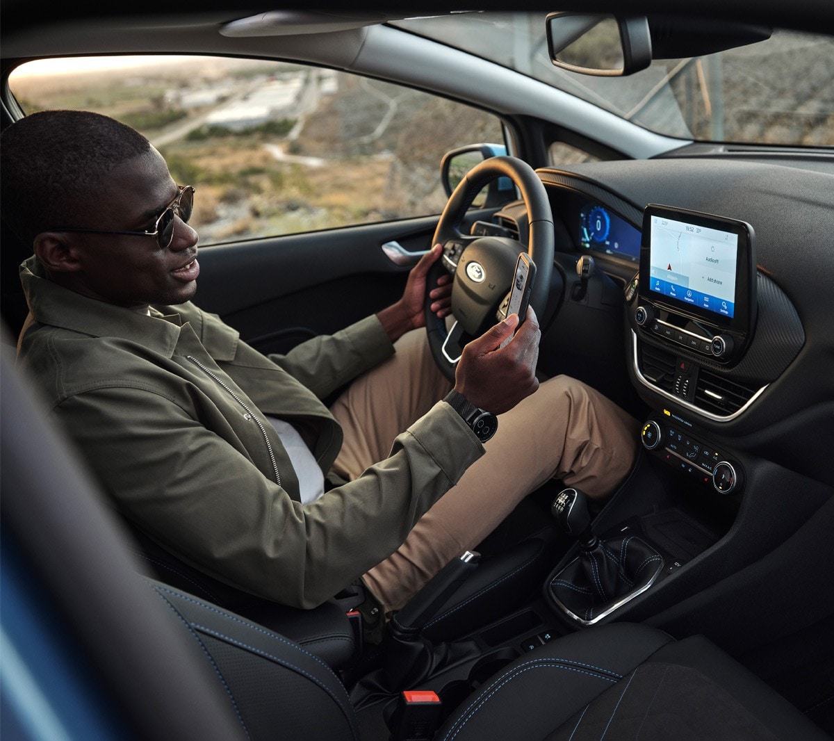 Ford Fiesta interior view displaying smartphone integration