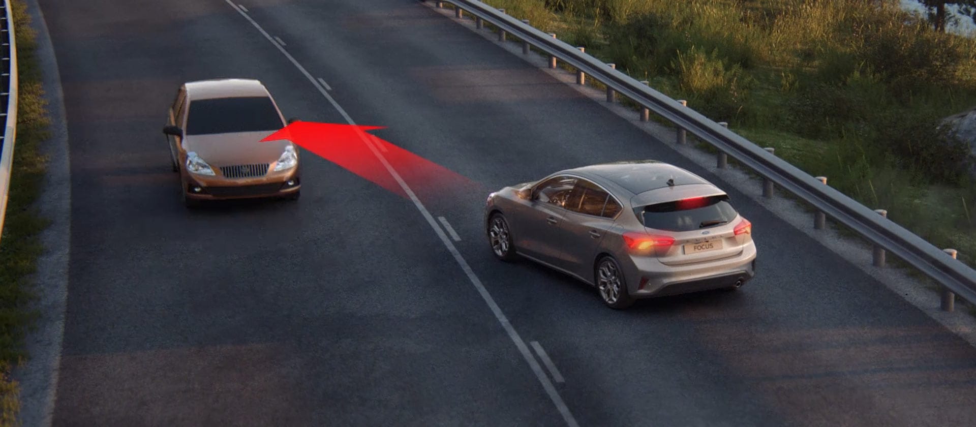 Graphic showing the post collision braking system.