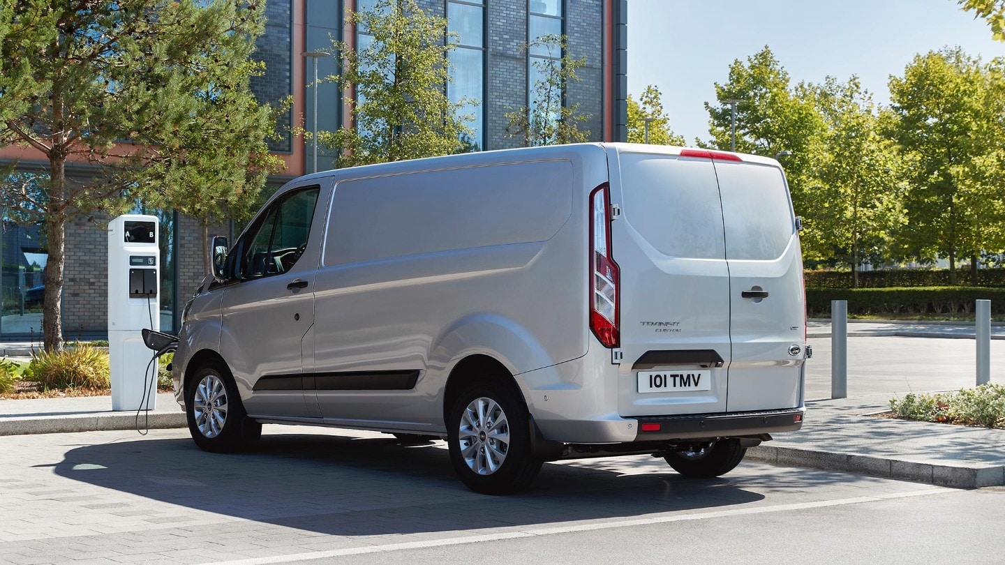 New Silver Ford Transit Custom PHEV charging