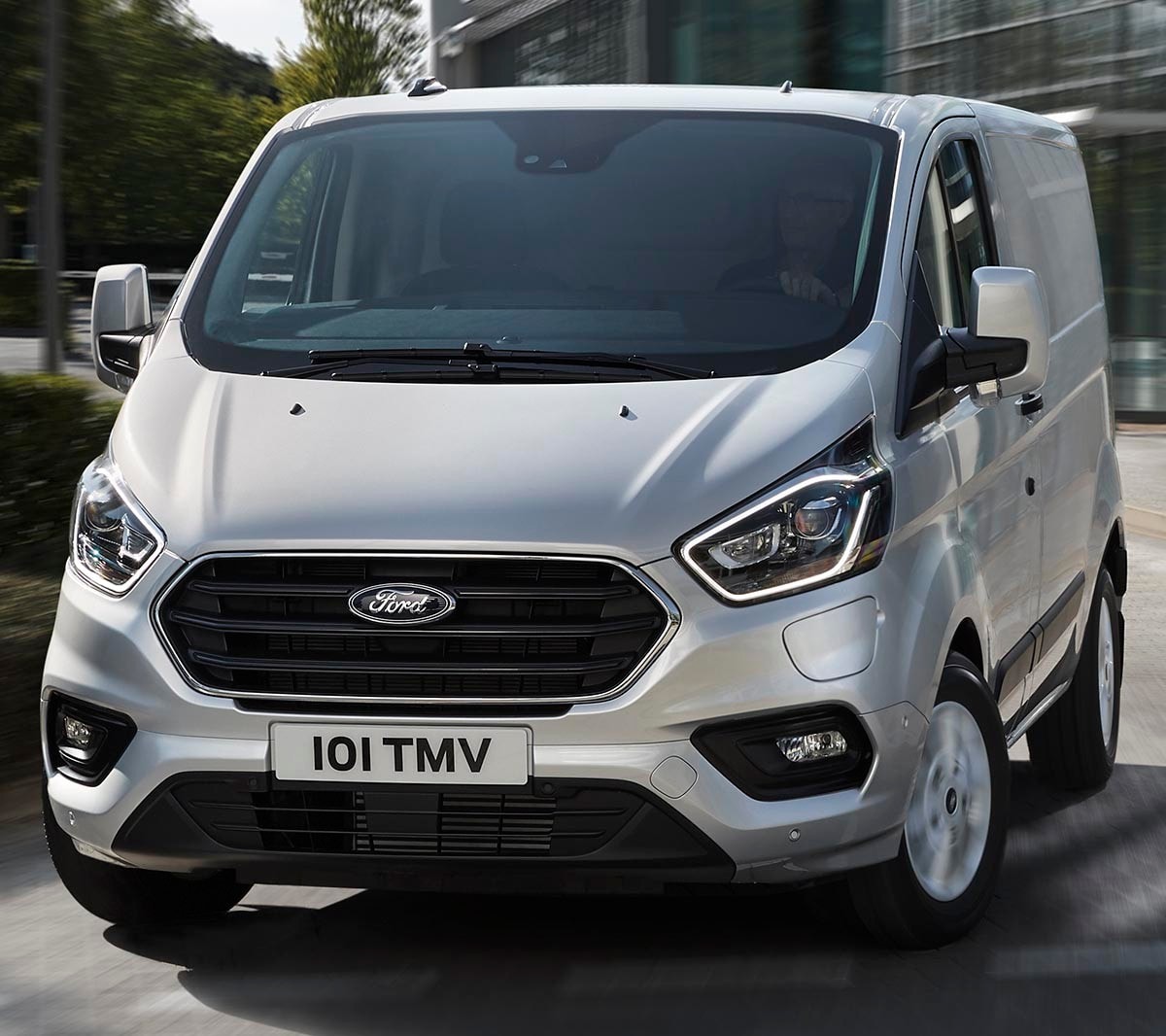 New Silver Ford Transit Custom PHEV front view