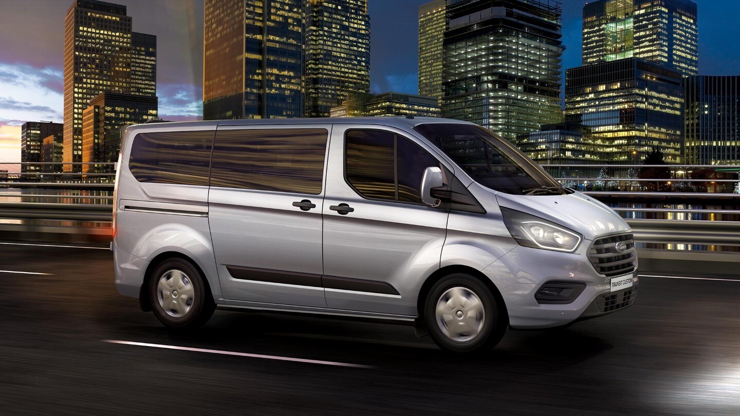 New Silver Ford Transit Custom driving