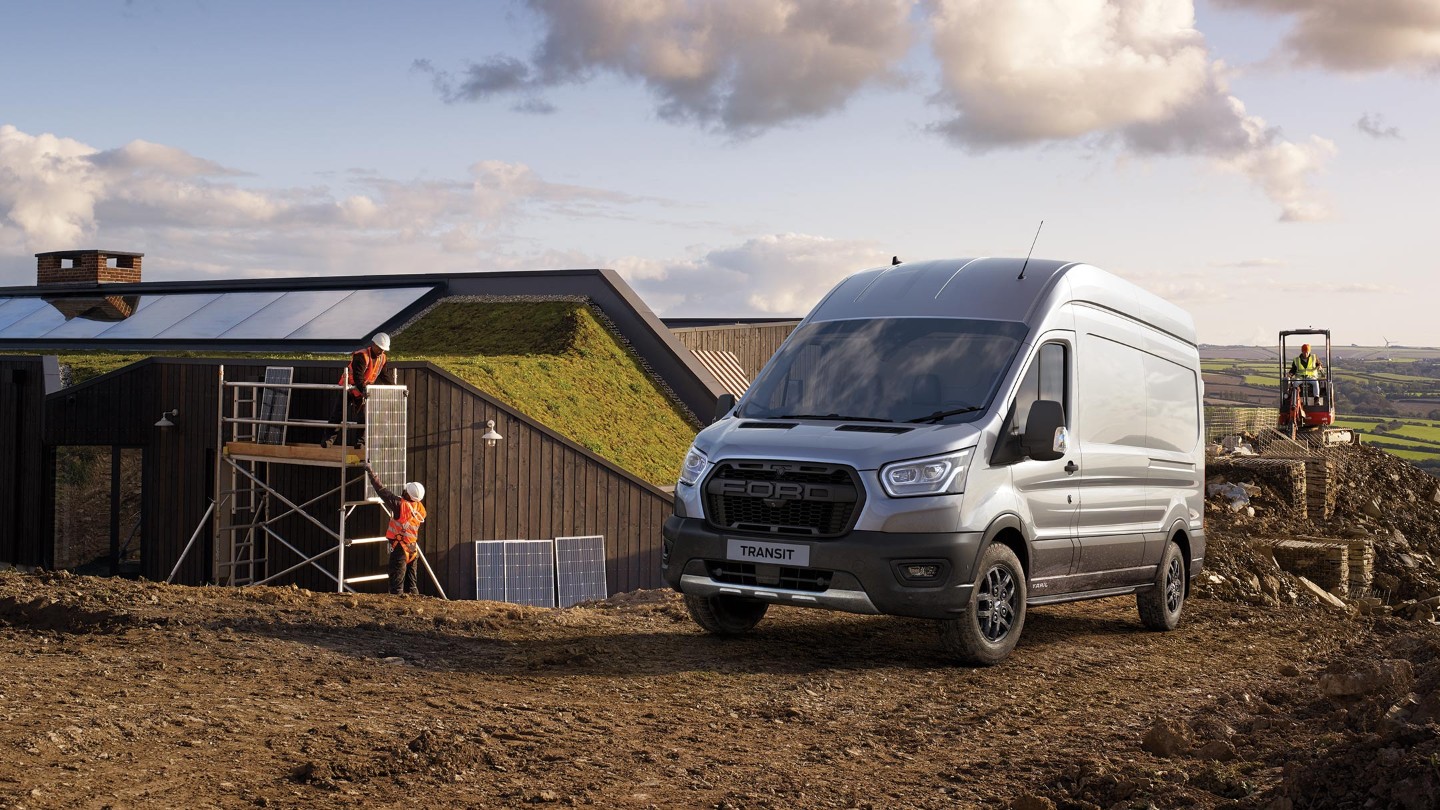 New Ford Transit Trail front in a rural building site