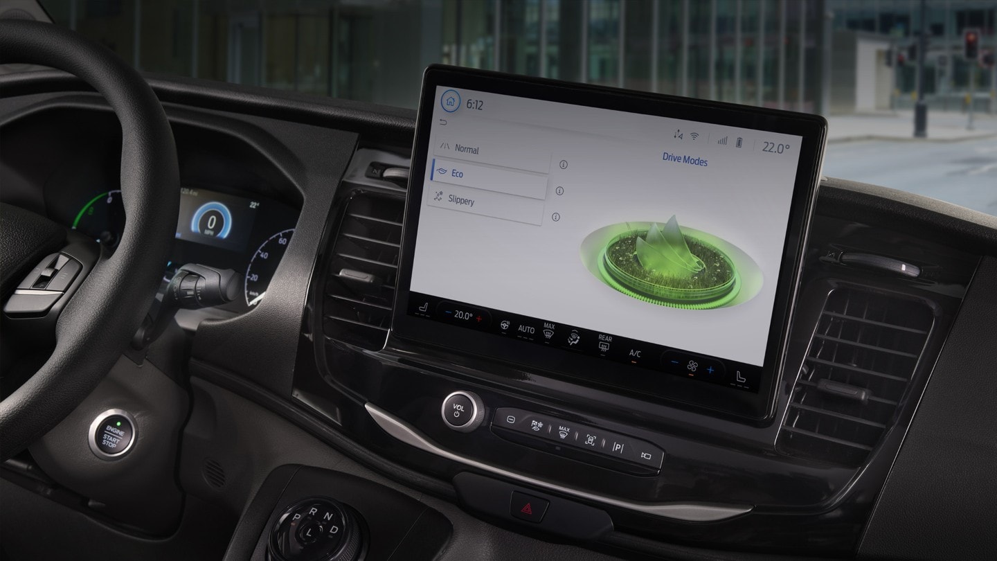 All-New Ford E-Transit SYNC4 screen displaying eco mode