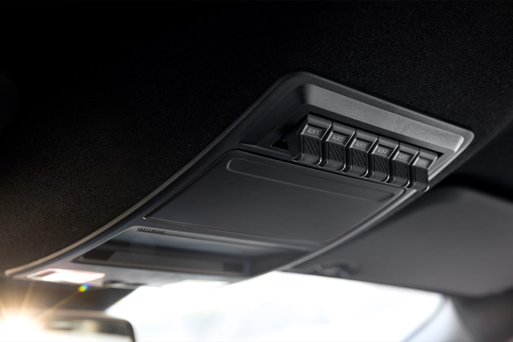 Κοντινό πλάνο των διακοπτών χειρισμού του Ford Ranger Raptor.