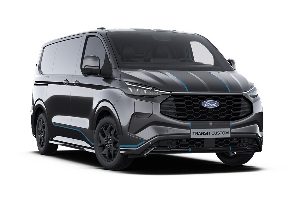 Σκούρο γκρι Ford Transit Custom Plug-In Hybrid Sport.