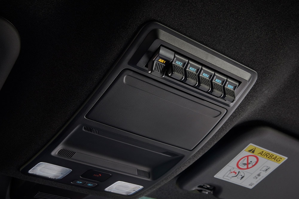 Κοντινό πλάνο σε χέρια που συνδέουν τα καλώδια στην πρίζα στον χώρο φόρτωσης του Ford Ranger.