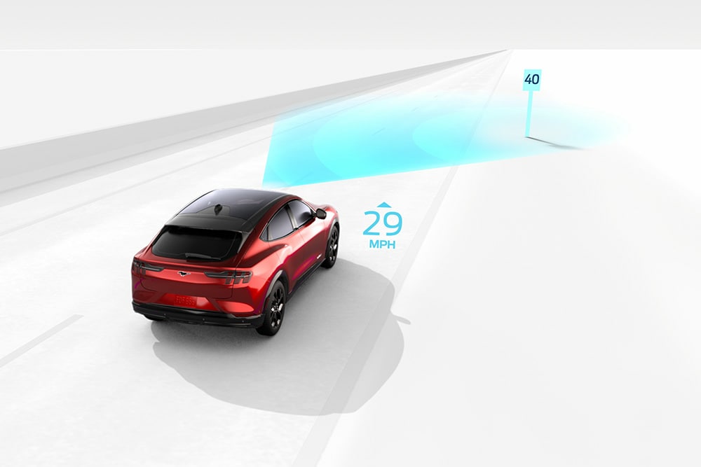 Γραφικό που απεικονίζει το σύστημα αναγνώρισης κυκλοφορίας σε ένα όχημα Ford.