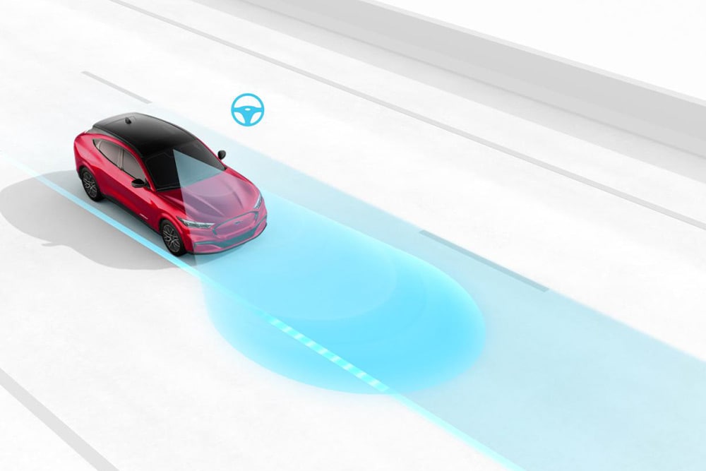 Γραφικό που απεικονίζει το σύστημα διατήρησης λωρίδας σε ένα όχημα Ford.