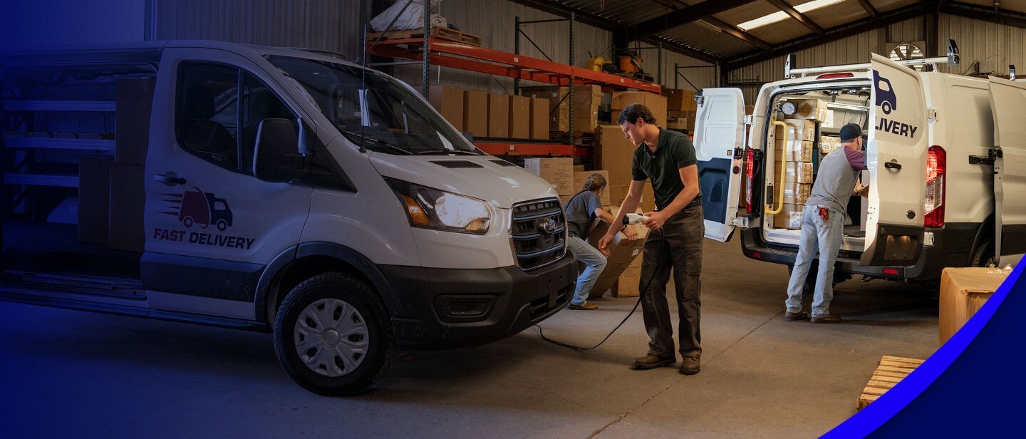 Ford commercial vehicles in delivery garage