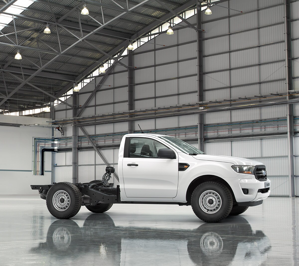 New Ford Ranger Chassis Cab in a factory hal